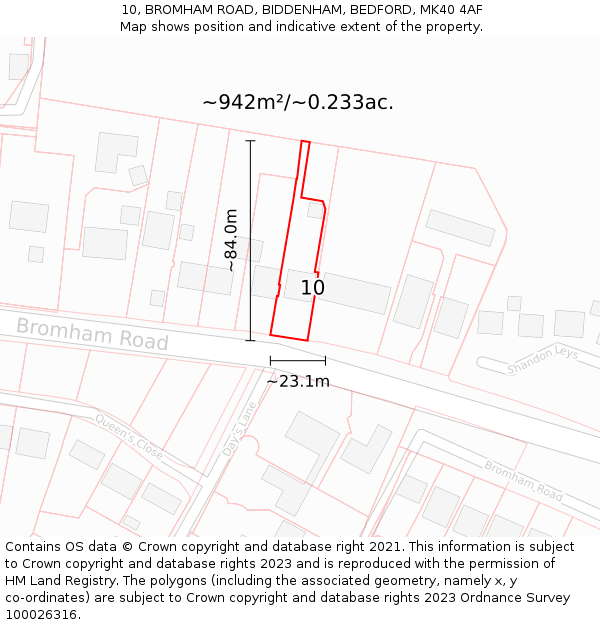 10, BROMHAM ROAD, BIDDENHAM, BEDFORD, MK40 4AF: Plot and title map