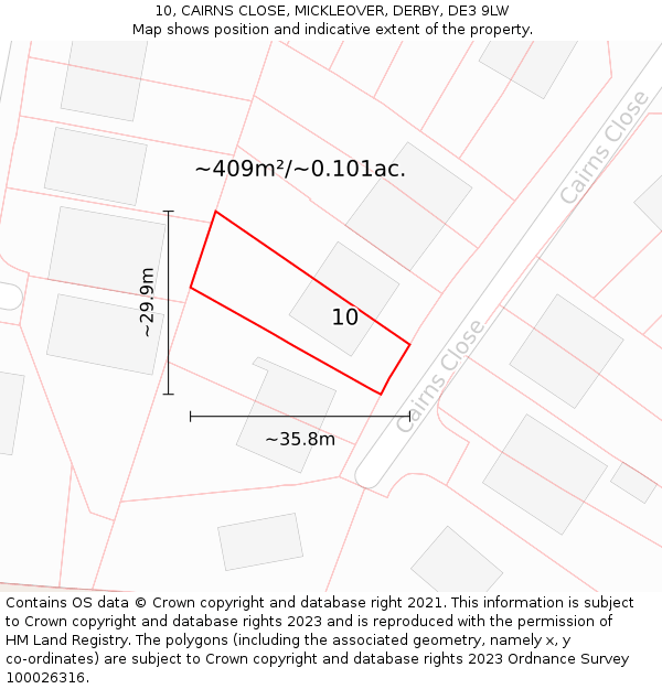 10, CAIRNS CLOSE, MICKLEOVER, DERBY, DE3 9LW: Plot and title map