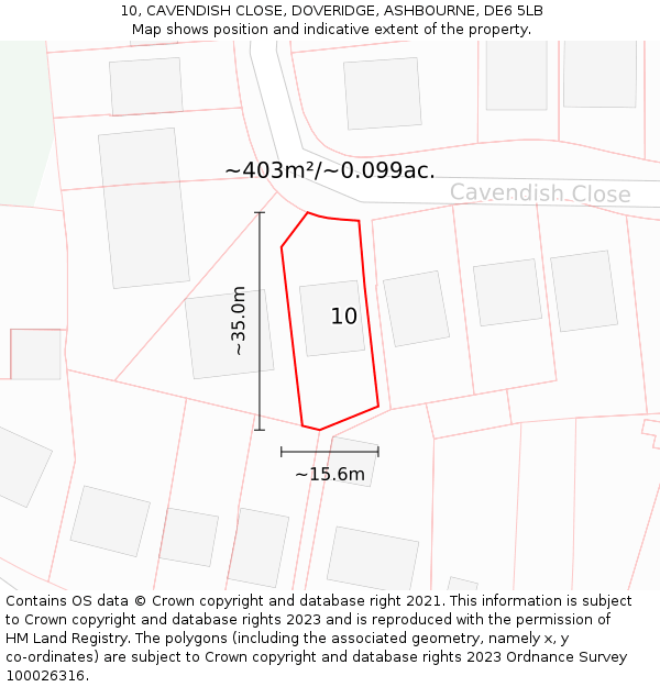 10, CAVENDISH CLOSE, DOVERIDGE, ASHBOURNE, DE6 5LB: Plot and title map