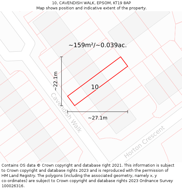 10, CAVENDISH WALK, EPSOM, KT19 8AP: Plot and title map