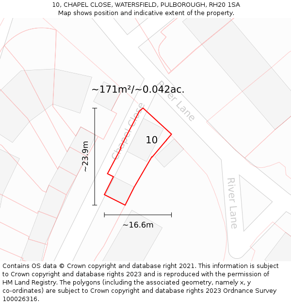 10, CHAPEL CLOSE, WATERSFIELD, PULBOROUGH, RH20 1SA: Plot and title map