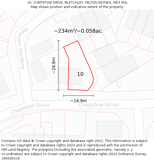 10, CHEPSTOW DRIVE, BLETCHLEY, MILTON KEYNES, MK3 5NL: Plot and title map