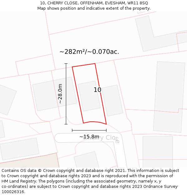10, CHERRY CLOSE, OFFENHAM, EVESHAM, WR11 8SQ: Plot and title map
