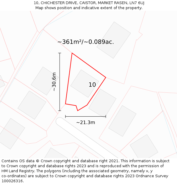10, CHICHESTER DRIVE, CAISTOR, MARKET RASEN, LN7 6UJ: Plot and title map