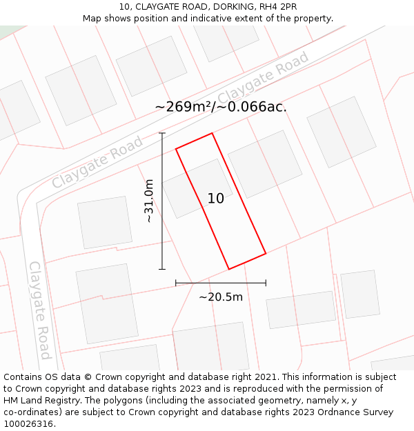 10, CLAYGATE ROAD, DORKING, RH4 2PR: Plot and title map