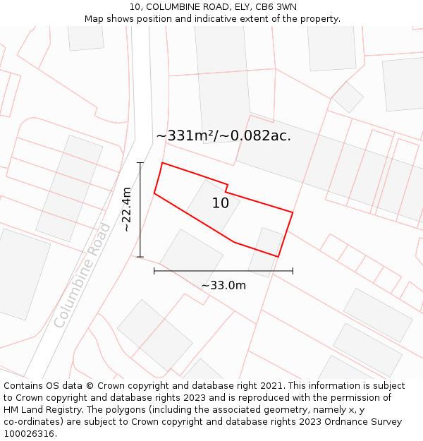 10, COLUMBINE ROAD, ELY, CB6 3WN: Plot and title map