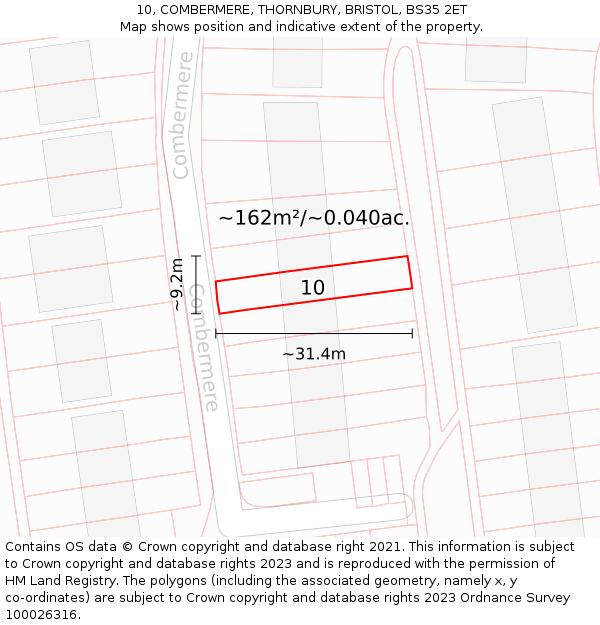 10, COMBERMERE, THORNBURY, BRISTOL, BS35 2ET: Plot and title map