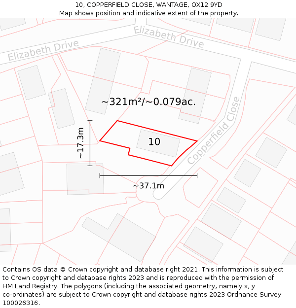 10, COPPERFIELD CLOSE, WANTAGE, OX12 9YD: Plot and title map