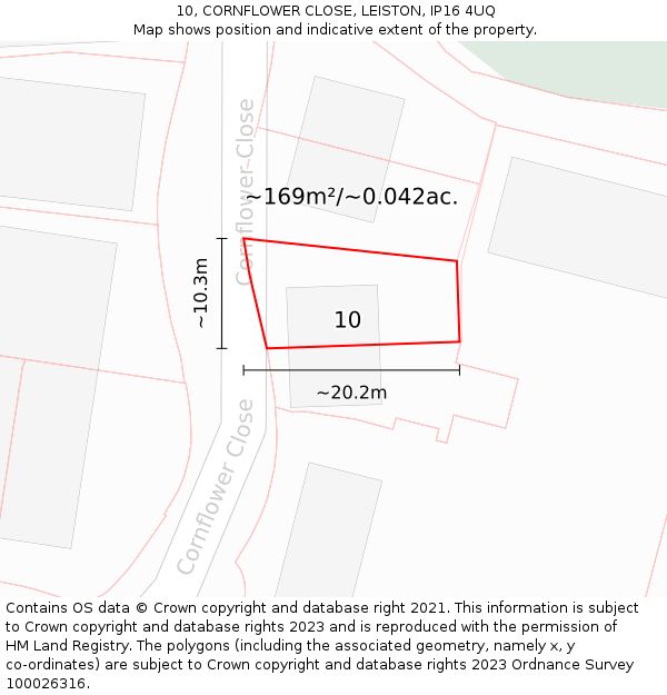 10, CORNFLOWER CLOSE, LEISTON, IP16 4UQ: Plot and title map