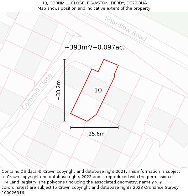 10, CORNMILL CLOSE, ELVASTON, DERBY, DE72 3UA: Plot and title map