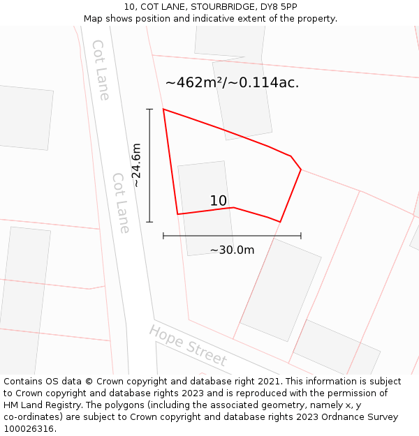 10, COT LANE, STOURBRIDGE, DY8 5PP: Plot and title map