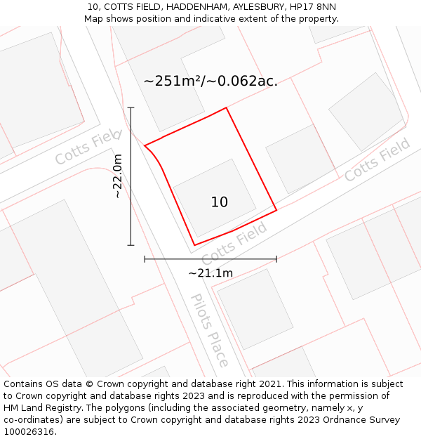 10, COTTS FIELD, HADDENHAM, AYLESBURY, HP17 8NN: Plot and title map