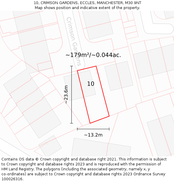 10, CRIMSON GARDENS, ECCLES, MANCHESTER, M30 9NT: Plot and title map