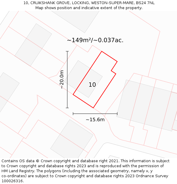 10, CRUIKSHANK GROVE, LOCKING, WESTON-SUPER-MARE, BS24 7NL: Plot and title map
