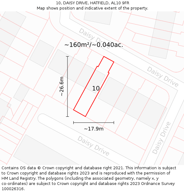 10, DAISY DRIVE, HATFIELD, AL10 9FR: Plot and title map