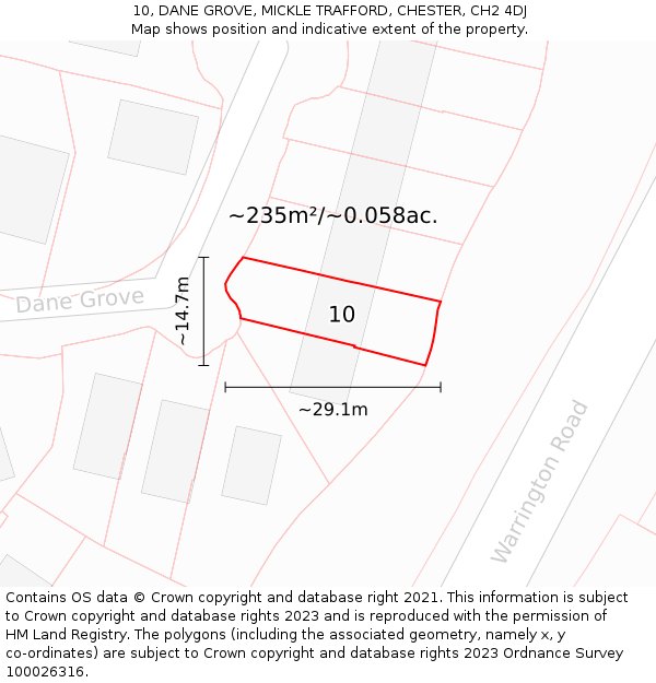 10, DANE GROVE, MICKLE TRAFFORD, CHESTER, CH2 4DJ: Plot and title map