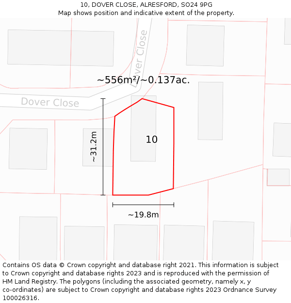 10, DOVER CLOSE, ALRESFORD, SO24 9PG: Plot and title map