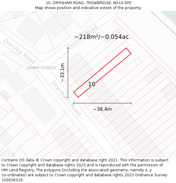 10, DRYNHAM ROAD, TROWBRIDGE, BA14 0PE: Plot and title map