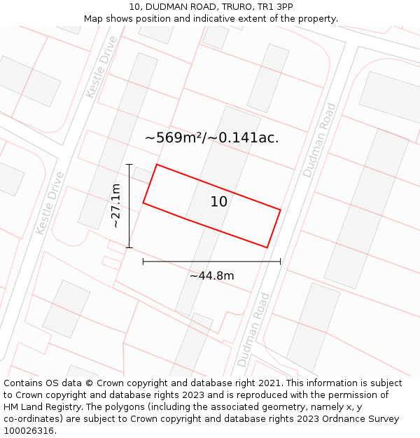 10, DUDMAN ROAD, TRURO, TR1 3PP: Plot and title map