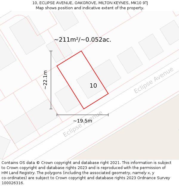10, ECLIPSE AVENUE, OAKGROVE, MILTON KEYNES, MK10 9TJ: Plot and title map