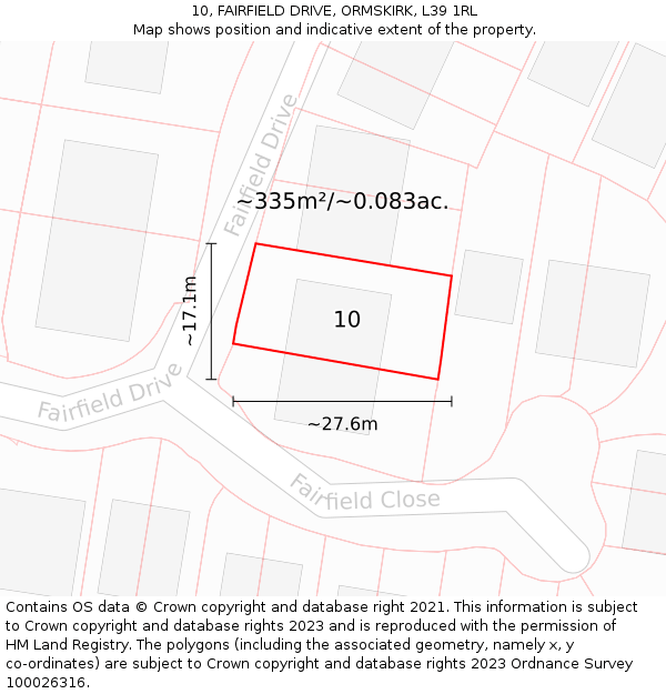 10, FAIRFIELD DRIVE, ORMSKIRK, L39 1RL: Plot and title map