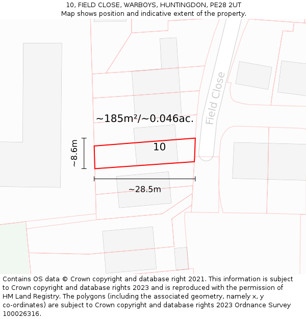 10, FIELD CLOSE, WARBOYS, HUNTINGDON, PE28 2UT: Plot and title map