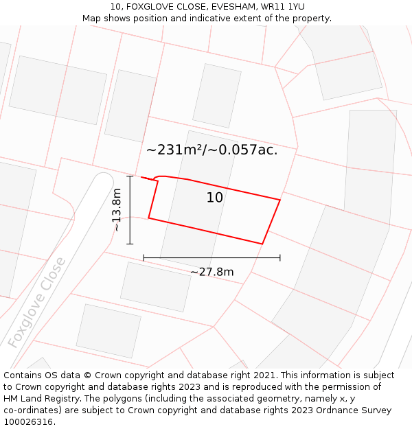 10, FOXGLOVE CLOSE, EVESHAM, WR11 1YU: Plot and title map