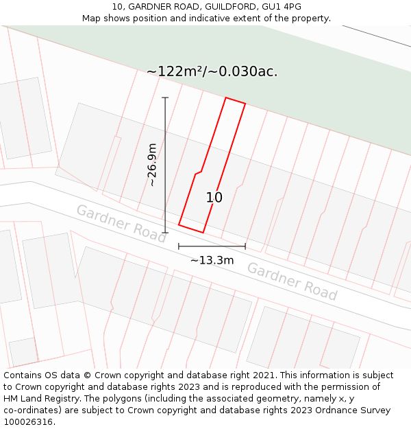 10, GARDNER ROAD, GUILDFORD, GU1 4PG: Plot and title map