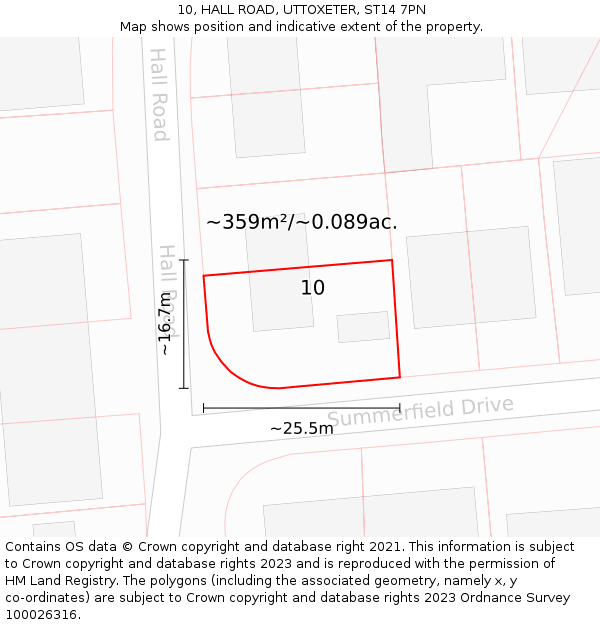 10, HALL ROAD, UTTOXETER, ST14 7PN: Plot and title map