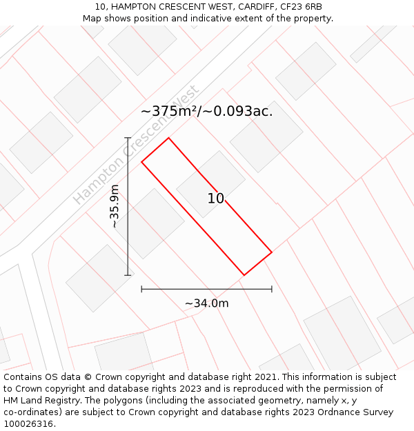 10, HAMPTON CRESCENT WEST, CARDIFF, CF23 6RB: Plot and title map