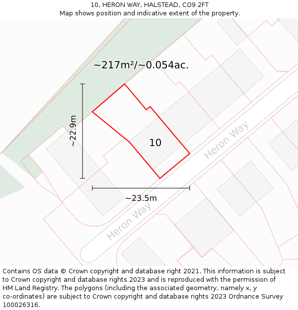 10, HERON WAY, HALSTEAD, CO9 2FT: Plot and title map