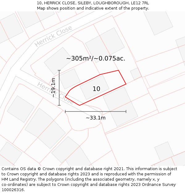10, HERRICK CLOSE, SILEBY, LOUGHBOROUGH, LE12 7RL: Plot and title map