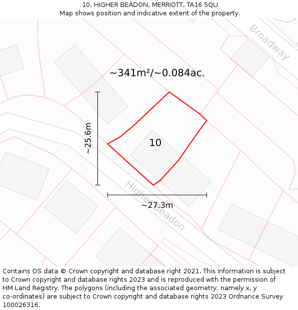 10, HIGHER BEADON, MERRIOTT, TA16 5QU: Plot and title map