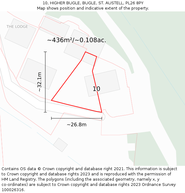 10, HIGHER BUGLE, BUGLE, ST. AUSTELL, PL26 8PY: Plot and title map
