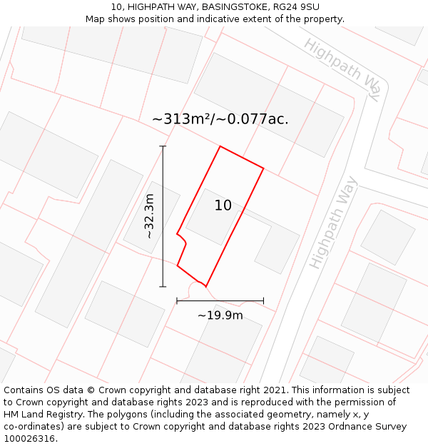 10, HIGHPATH WAY, BASINGSTOKE, RG24 9SU: Plot and title map