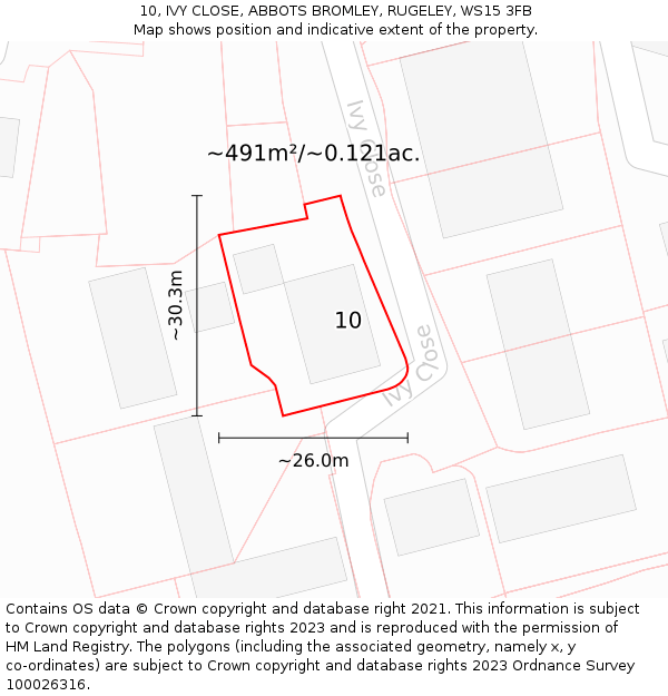 10, IVY CLOSE, ABBOTS BROMLEY, RUGELEY, WS15 3FB: Plot and title map