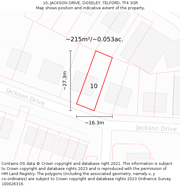 10, JACKSON DRIVE, DOSELEY, TELFORD, TF4 3GR: Plot and title map