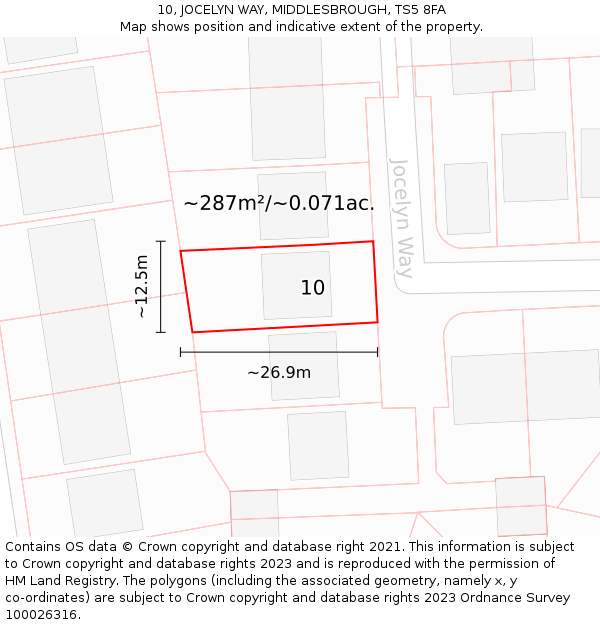 10, JOCELYN WAY, MIDDLESBROUGH, TS5 8FA: Plot and title map