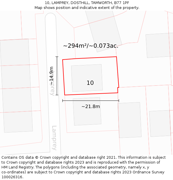 10, LAMPREY, DOSTHILL, TAMWORTH, B77 1PF: Plot and title map