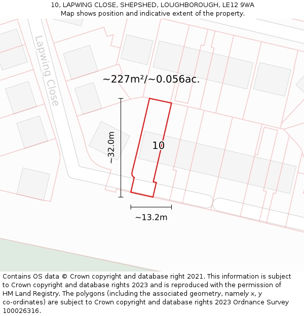 10, LAPWING CLOSE, SHEPSHED, LOUGHBOROUGH, LE12 9WA: Plot and title map