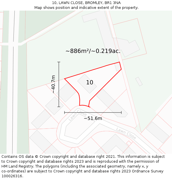 10, LAWN CLOSE, BROMLEY, BR1 3NA: Plot and title map