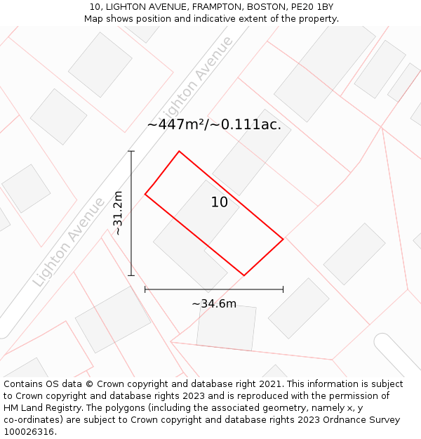 10, LIGHTON AVENUE, FRAMPTON, BOSTON, PE20 1BY: Plot and title map