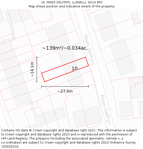 10, MAES DELFRYN, LLANELLI, SA14 9PX: Plot and title map