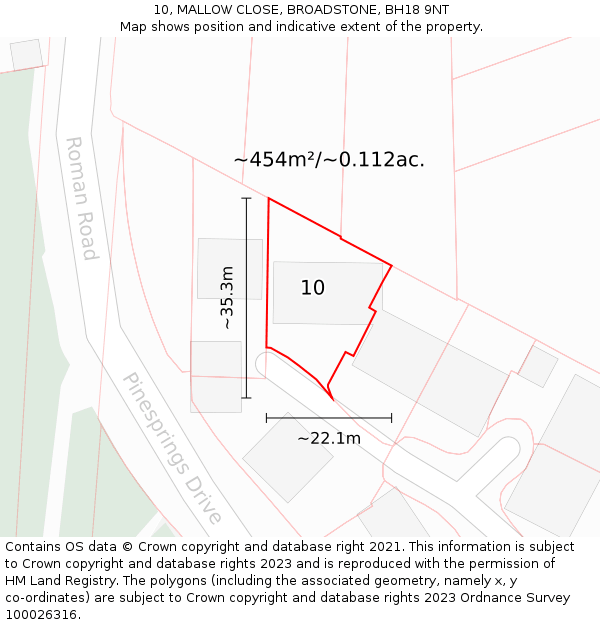 10, MALLOW CLOSE, BROADSTONE, BH18 9NT: Plot and title map