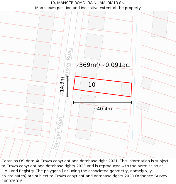 10, MANSER ROAD, RAINHAM, RM13 8NL: Plot and title map