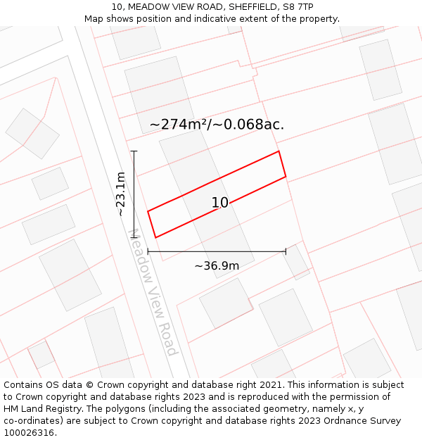 10, MEADOW VIEW ROAD, SHEFFIELD, S8 7TP: Plot and title map