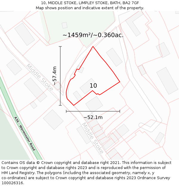 10, MIDDLE STOKE, LIMPLEY STOKE, BATH, BA2 7GF: Plot and title map