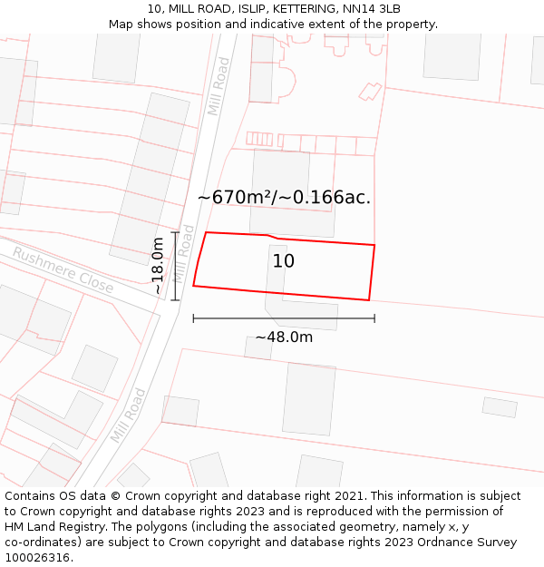 10, MILL ROAD, ISLIP, KETTERING, NN14 3LB: Plot and title map