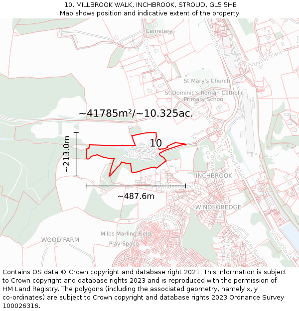 10, MILLBROOK WALK, INCHBROOK, STROUD, GL5 5HE: Plot and title map