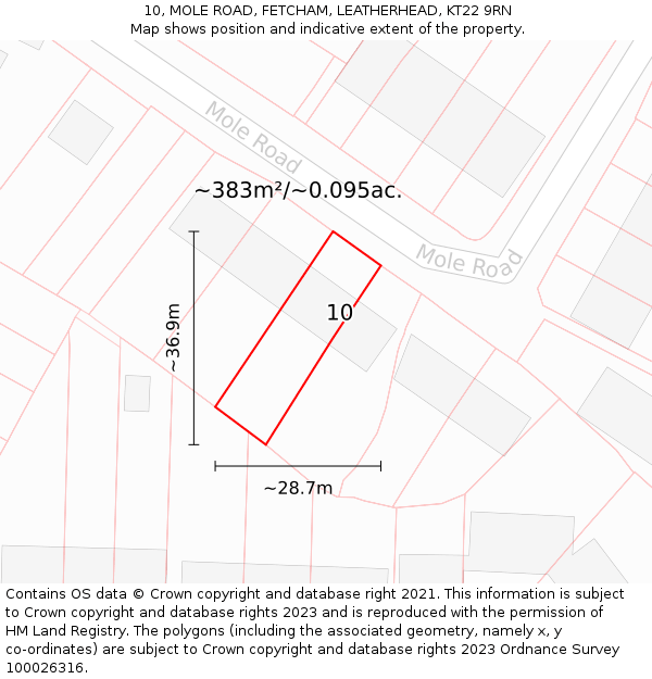 10, MOLE ROAD, FETCHAM, LEATHERHEAD, KT22 9RN: Plot and title map